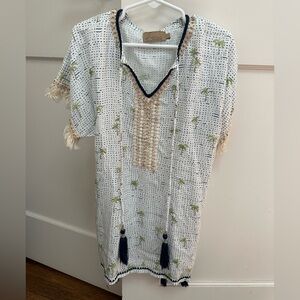SKEMO GIRLS PALM TREE BEADED TASSLE VACATION BEACH COVERUP SWIMSUIT DRESS SIZE M